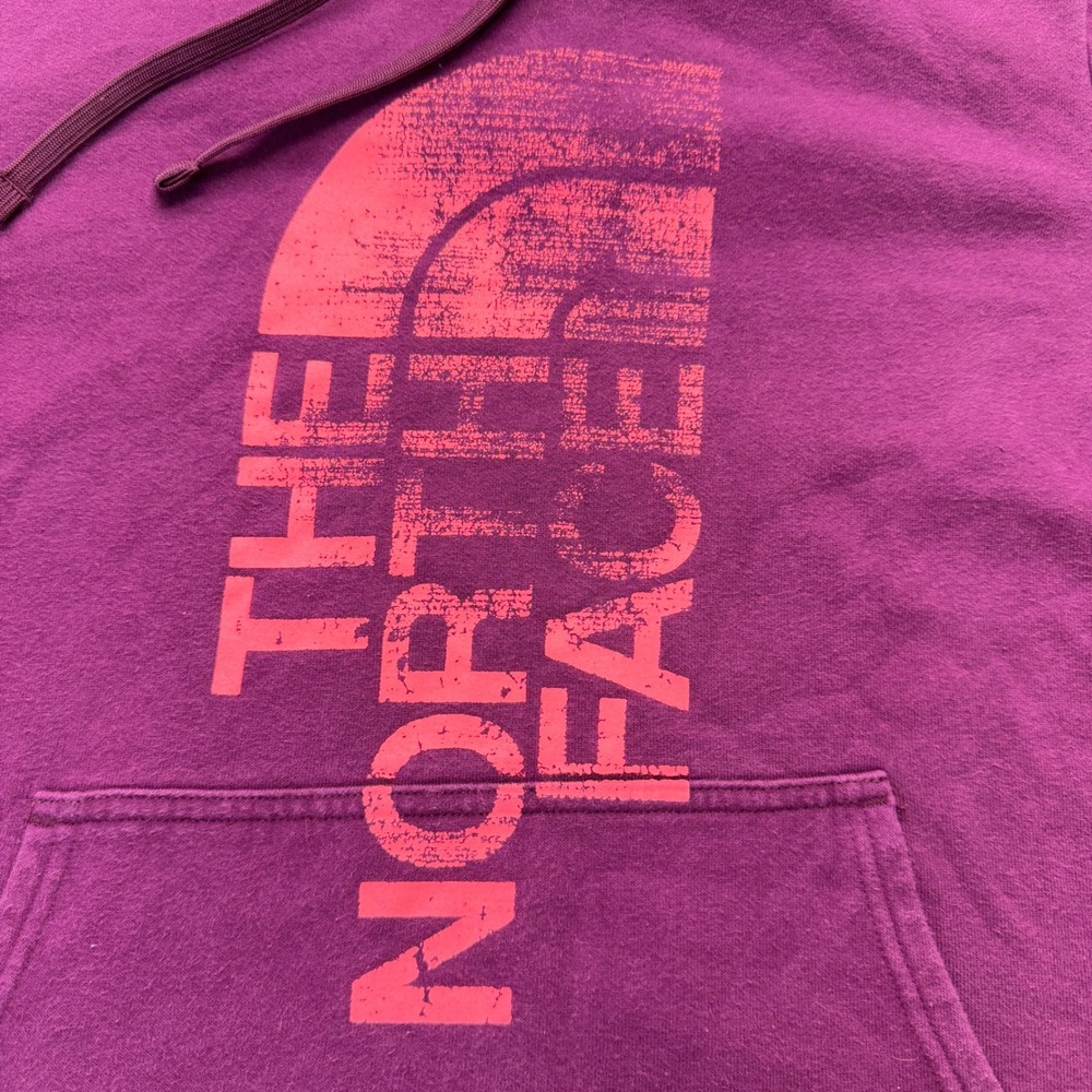 North Face Hoodie Womens L Purple Pink Logo Graphic Pullover Fleece Sweatshirt - Picture 4 of 9